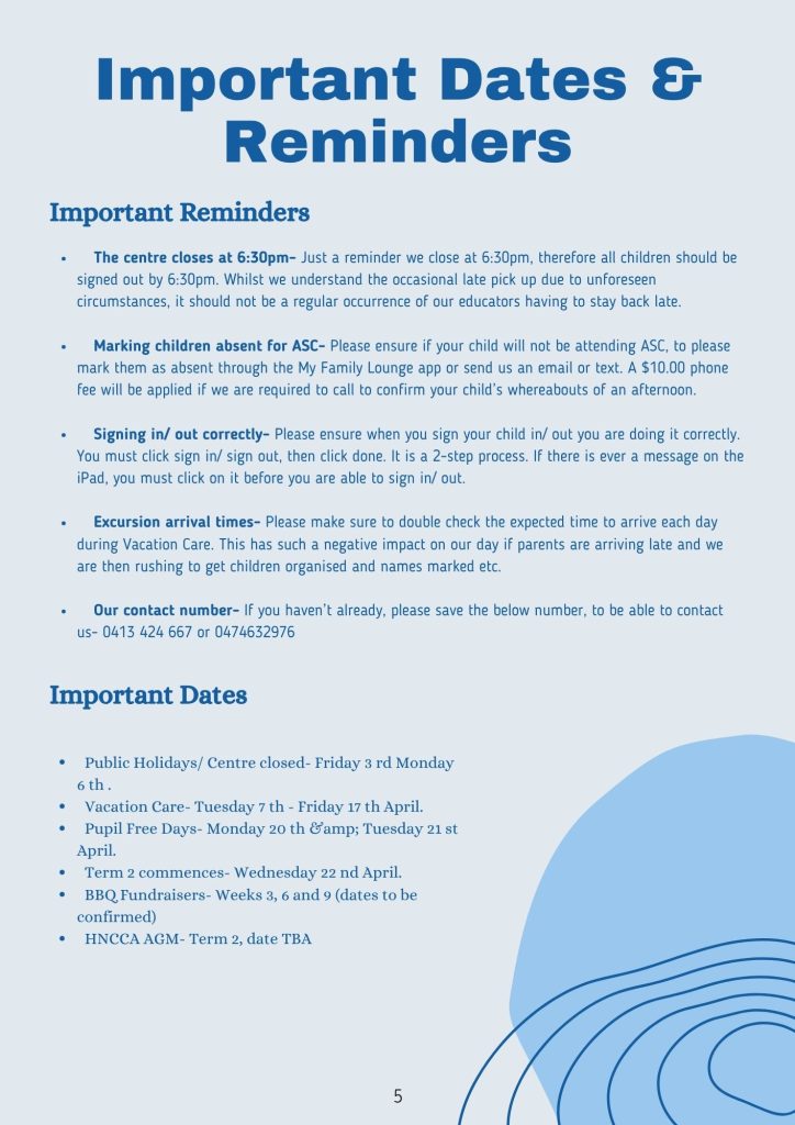 Important Dates + Reminders